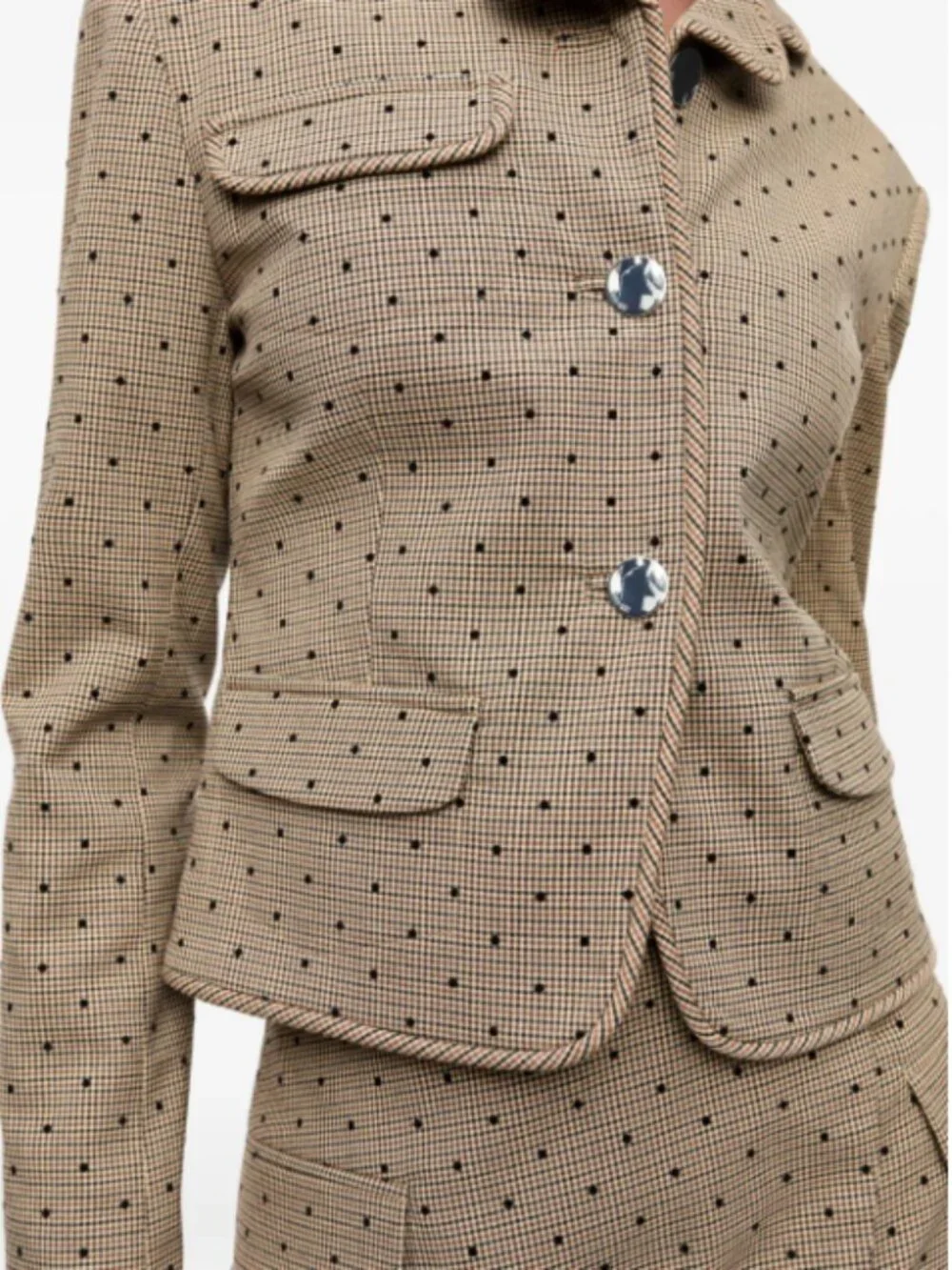 GANNI I NWT Brown & Black Lenzing Tiger's Eye Check Polka Dot Pattern Blazer, 38